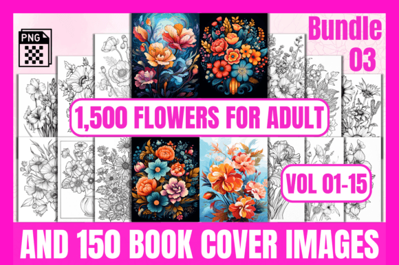 1500 Flowers Coloring Pages Bundle-03